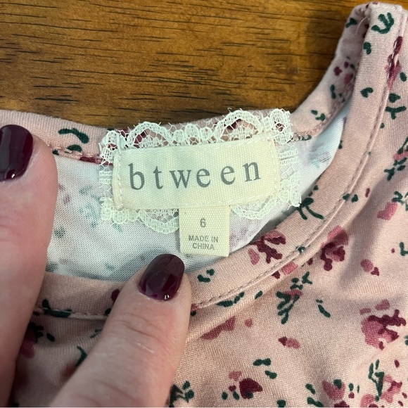 NWT Btween Pink Corduroy Overall Dress with Floral Long Sleeve scrunchie size 6 - Picture 2 of 5